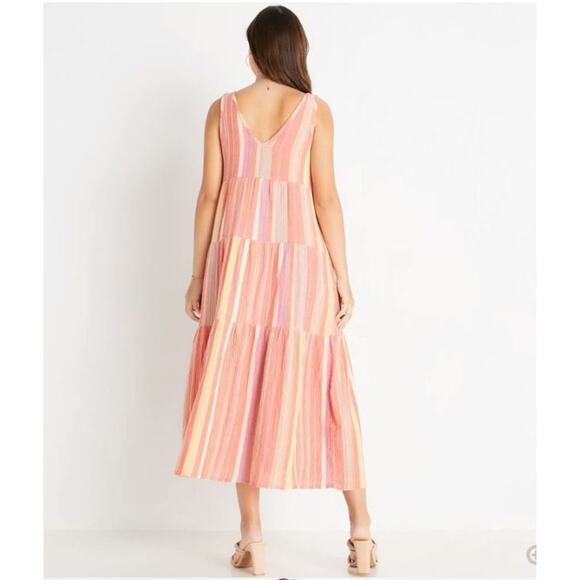 MARINE LAYER‎ Corinne Tiered Chambray Cotton Maxi Dress Colorful Coastal Sz S - Picture 3 of 9